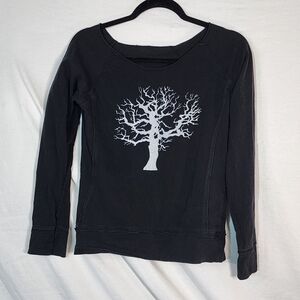 Stylish Black Long Sleeve Top with White Tree Design